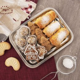 Stalowa taca do serwowania prostokątna talerz na przekąski kanapki przystawki 21x16 cm