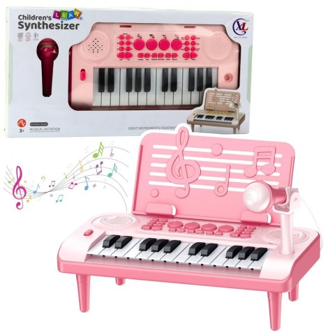 Elektroniczne Pianinko Edukacyjne Z Podstawką Na Nuty Mikrofon 24K Różowe Elektroniczne Pianinko Edukacyjne Z Podstawką Na Nuty Mikrofon 24K Różowe