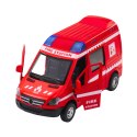 Samochód Strażacki Metalowy Napęd Pull Back Światła Dźwięki Czerwony 1:32