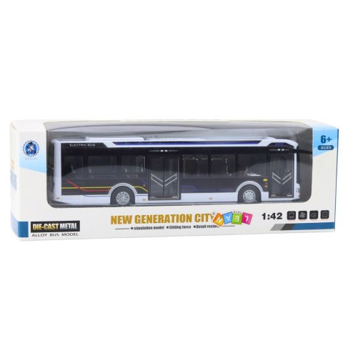 Autobus Metalowy Miejski Światła Dźwięk 1:42 Biały Autobus Metalowy Miejski Światła Dźwięk 1:42 Biały