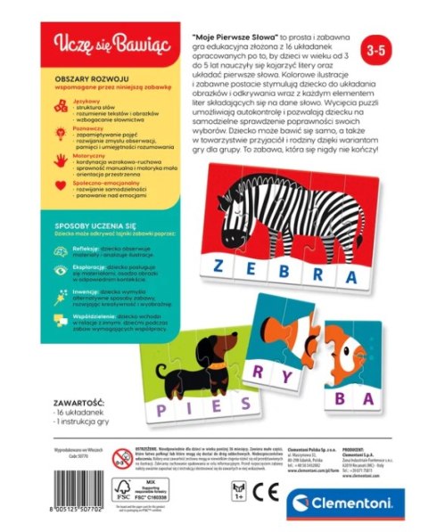 Gra edukacyjna Puzzle Moje Pierwsze Słowa Uczę się Bawiąc Język Polski Clementoni 50770 Gra edukacyjna Puzzle Moje Pierwsze Słowa Uczę się Bawiąc Język Polski Clementoni 50770