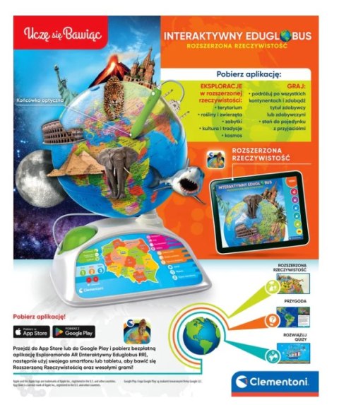 Interaktywny Edukacyjny Globus Eduglobus Uczę się Bawiąc Język Polski Clementoni 50847