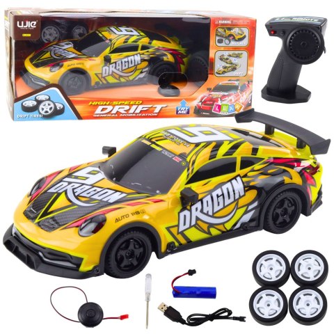 Auto Sportowe Zdalnie Sterowane RC Podświetlana Karoseria Drift Żółty Auto Sportowe Zdalnie Sterowane RC Podświetlana Karoseria Drift Żółty