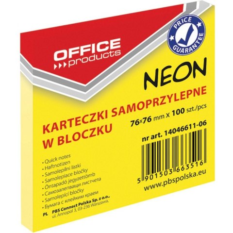Karteczki Office Products 76x76mm żółte (100) Karteczki Office Products 76x76mm żółte (100)