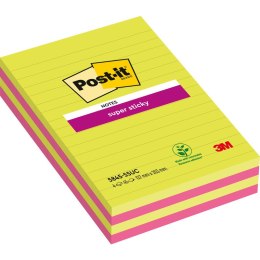Karteczki Post-it Super Sticky 127x203mm (5845-SSUC) linie neon (4x45)