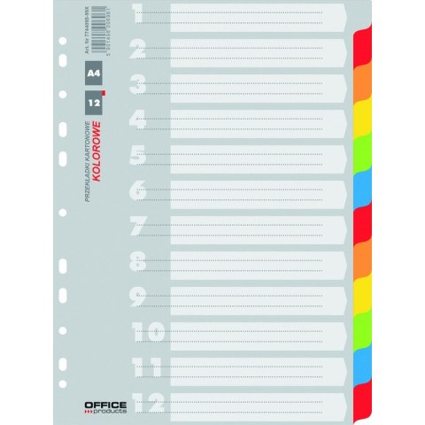 Przekładki kartonowe Office Products A4 12 kolorów Przekładki kartonowe Office Products A4 12 kolorów