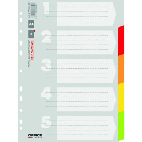 Przekładki kartonowe Office Products A4 5 kolorów Przekładki kartonowe Office Products A4 5 kolorów