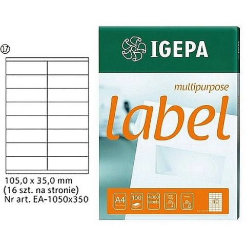 ETYKIETY A4 IGEPA 105*35,0mm BIAŁE (100) ETYKIETY A4 IGEPA 105*35,0mm BIAŁE (100)