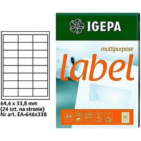 ETYKIETY A4 IGEPA 64,6*33,8mm BIAŁE (100) ETYKIETY A4 IGEPA 64,6*33,8mm BIAŁE (100)