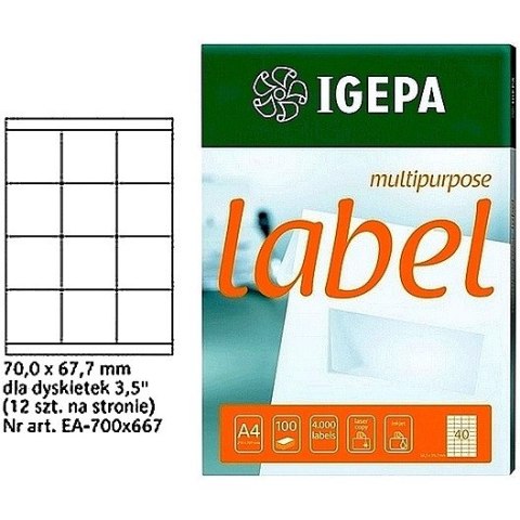 ETYKIETY A4 IGEPA 70,0*67,7mm BIAŁE (100) ETYKIETY A4 IGEPA 70,0*67,7mm BIAŁE (100)
