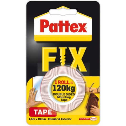 Taśma dwustronna Pattex Fix 19mm/1.5m 120kg Taśma dwustronna Pattex Fix 19mm/1.5m 120kg