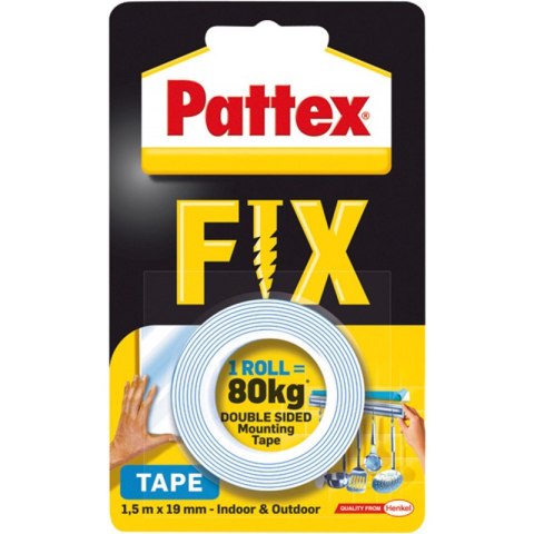 Taśma dwustronna Pattex Fix 19mm/1.5m 80kg Taśma dwustronna Pattex Fix 19mm/1.5m 80kg