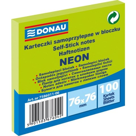 Karteczki Donau 76x76mm neon zielone (100)