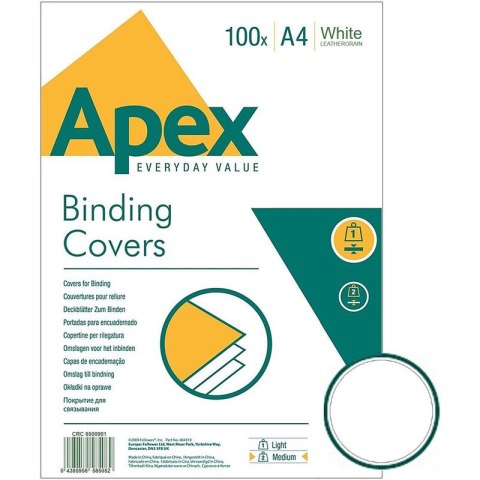 Okładki do bindowania Apex A4 skóropodobne białe (100) Okładki do bindowania Apex A4 skóropodobne białe (100)