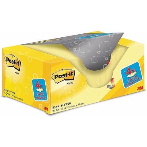 Karteczki Post-it 38x51mm (653-CY-VP20) żółte (20x100) Karteczki Post-it 38x51mm (653-CY-VP20) żółte (20x100)