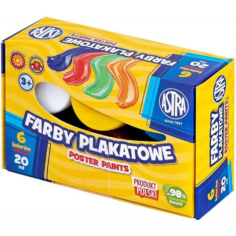 Farby plakatowe Astra 20ml x6 kolorów Farby plakatowe Astra 20ml x6 kolorów