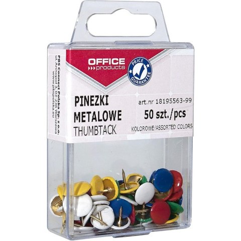 Pinezki kolorowe OFFICE PRODUCTS, w pudełku, 50szt Pinezki kolorowe OFFICE PRODUCTS, w pudełku, 50szt
