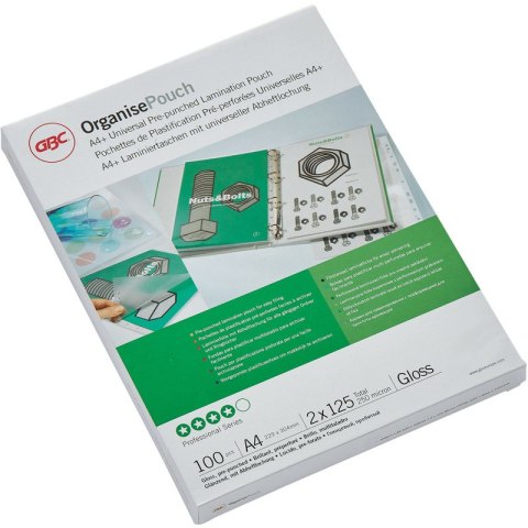 FOLIA LAMINACYJNA GBC A4+/2x125µm PERFORACJA BŁYSK (100) FOLIA LAMINACYJNA GBC A4+/2x125µm PERFORACJA BŁYSK (100)