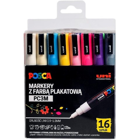 Markery z farbą plakatową Uni POSCA PC-3M 16 kolor