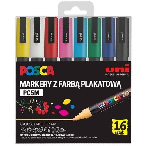 Markery z farbą plakatową Uni POSCA PC-5M 16 kolor