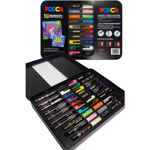 Markery z farbą plakatową Uni POSCA zestaw (20)