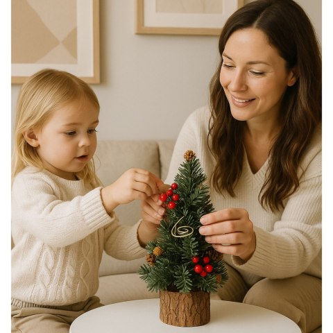 Choinka Ozdobna Dekoracyjna Na Pniu Czerwona Jarzębina Szyszki 38 x 15 cm