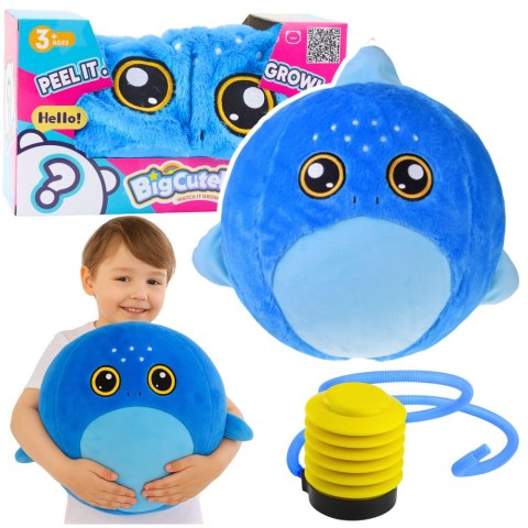 Piłka Do Skakania Rosnąca Pluszowa Rekin Niebieski Pompka 50 cm