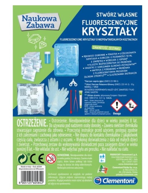 Naukowa Zabawa Zestaw Fluorescencyjne Kryształy Język Polski Clementoni 60584