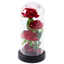 Wieczne 3 Róże w Kopule z Oświetleniem LED i Płatkami Róż Czerwone 21x11cm