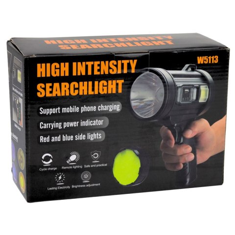 Latarka LED Szperacz Solarna 6 Trybów Powerbank Wymienne Filtry 23 cm