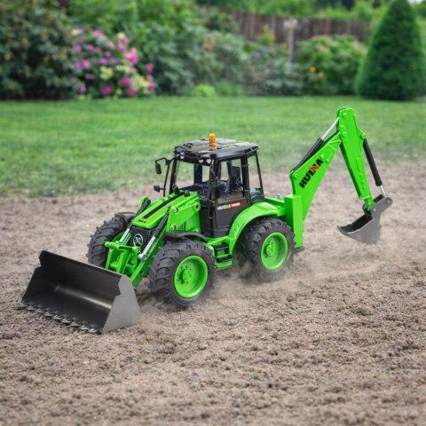 Koparko Ładowarka Zdalnie Sterowana RC Światła Dźwięk Zielona Huina 1:14