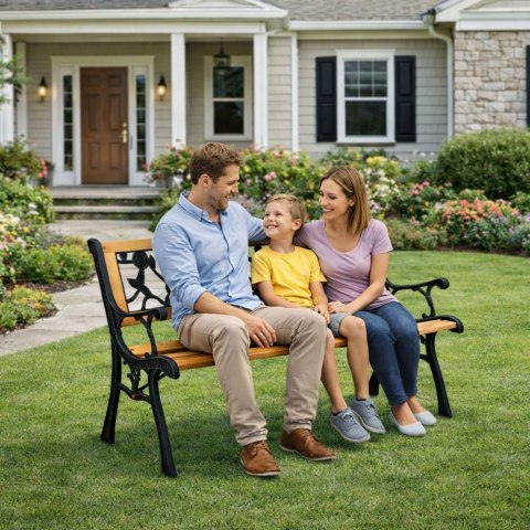 Ławka Ogrodowa Drewniana Metalowa Ławeczka Parkowa Ogrodowa z oparciem