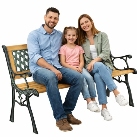 Ławka Ogrodowa Drewniana Metalowa Ławeczka Parkowa Ogrodowa z oparciem