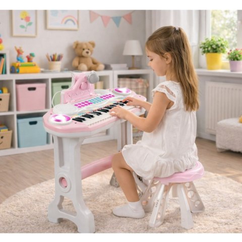 Pianinko Elektroniczne Organy Dla Dzieci Stołek Mikrofon MP3 Różowe
