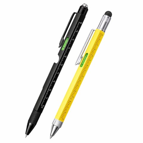 Długopisy Wielofunkcyjne 9w1 Poziomica Latarka Śrubokręt Żółty Czarny 2szt