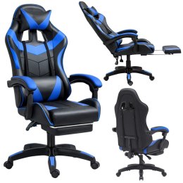 Fotel Gamingowy LEAN Obrotowy Biurowy Z Podnóżkiem Poduszki Czarno-Niebieski