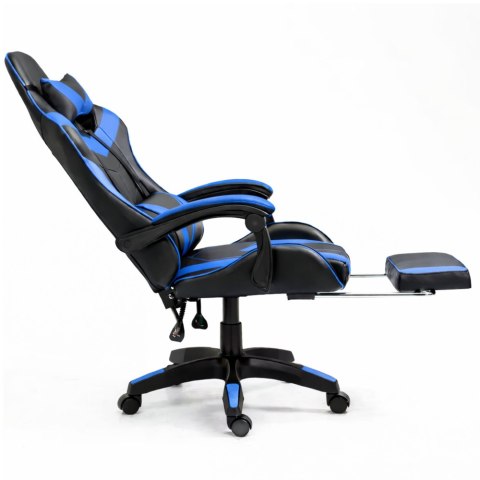 Fotel Gamingowy LEAN Obrotowy Biurowy Z Podnóżkiem Poduszki Czarno-Niebieski