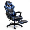 Fotel Gamingowy LEAN Obrotowy Biurowy Z Podnóżkiem Poduszki Czarno-Niebieski