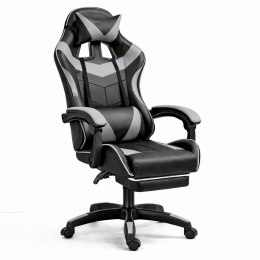 Fotel Gamingowy LEAN Obrotowy Biurowy Z Podnóżkiem Poduszki Czarno-Szary