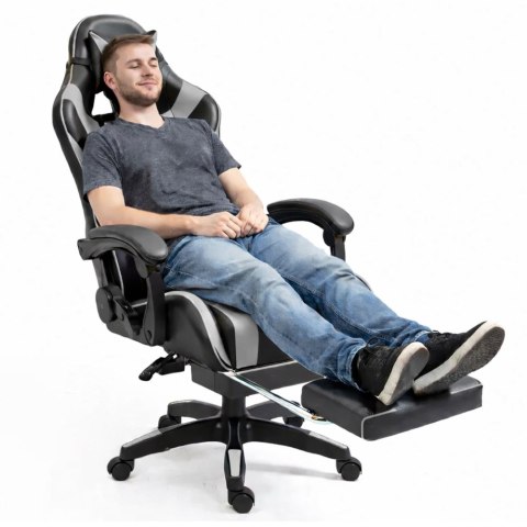 Fotel Gamingowy LEAN Obrotowy Biurowy Z Podnóżkiem Poduszki Czarno-Szary