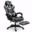 Fotel Gamingowy LEAN Obrotowy Biurowy Z Podnóżkiem Poduszki Czarno-Szary