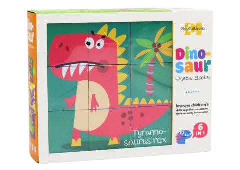 Edukacyjne Puzzle 6w1 Klocki Układanka Kostki 6 Obrazków Dinozaury 9 El. LEAN Toys Edukacyjne Puzzle 6w1 Klocki Układanka Kostki 6 Obrazków Dinozaury 9 El. LEAN Toys