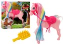 Figurka Koń Z Kolorową Grzywą Różowe Siodło Szczotka Farma Różowy LEAN Toys