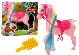 Figurka Koń Z Kolorową Grzywą Różowe Siodło Szczotka Farma Różowy LEAN Toys