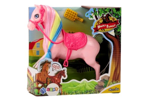 Figurka Koń Z Kolorową Grzywą Różowe Siodło Szczotka Farma Różowy LEAN Toys Figurka Koń Z Kolorową Grzywą Różowe Siodło Szczotka Farma Różowy LEAN Toys