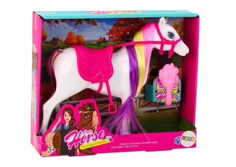 Figurka Konia Biały Koń Do Czesania Siodło Stajnia Farma Cute Horse LEAN Toys Figurka Konia Biały Koń Do Czesania Siodło Stajnia Farma Cute Horse LEAN Toys
