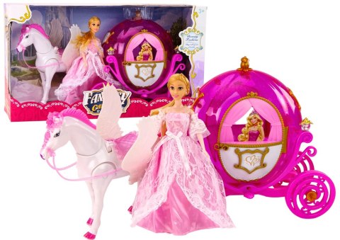 Karoca Z Koniem Lalka Księżniczka Kareta Różowa Pegaz Zestaw LEAN Toys Karoca Z Koniem Lalka Księżniczka Kareta Różowa Pegaz Zestaw LEAN Toys
