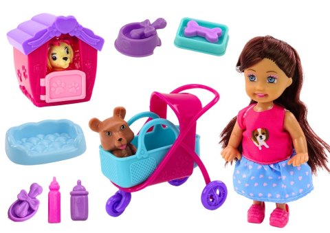 Laleczka Z Psami Lalka Piesek Buda Akcesoria Różowe Szczeniak 16 ele. LEAN Toys Laleczka Z Psami Lalka Piesek Buda Akcesoria Różowe Szczeniak 16 ele. LEAN Toys