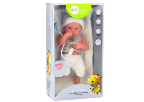Lalka Bobas w Biało-Szarym Ubranku Czapeczka Smoczek Kołderka LEAN Toys Lalka Bobas w Biało-Szarym Ubranku Czapeczka Smoczek Kołderka LEAN Toys