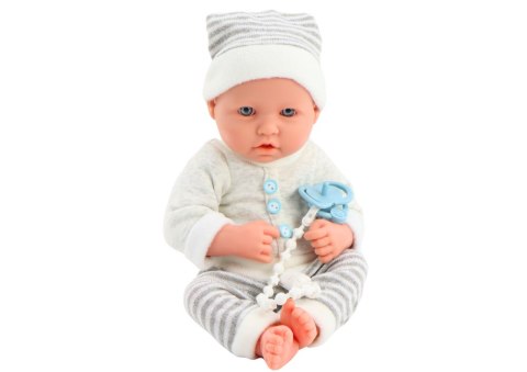 Lalka Bobas w Biało-Szarym Ubranku W Paski Czapeczka Smoczek Kołderka LEAN Toys Lalka Bobas w Biało-Szarym Ubranku W Paski Czapeczka Smoczek Kołderka LEAN Toys